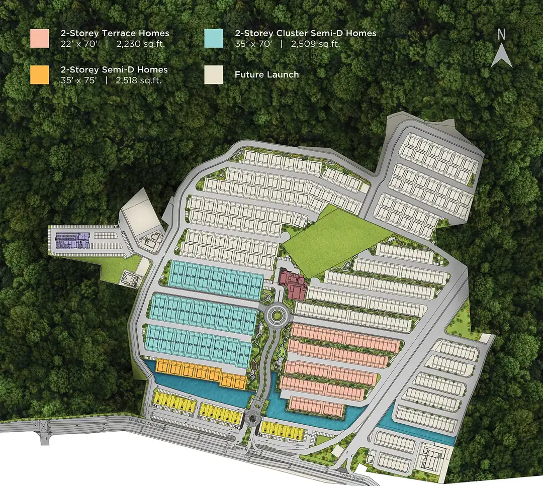 Embun Hills master plan showing phases and landscape spine